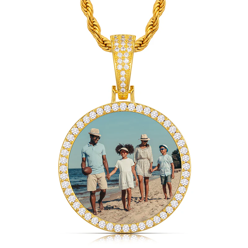 MOISSANITE DIAMOND ROUND CUSTOM PHOTO PENDANT IN STERLING SILVER {STYLE 2} - Image 6