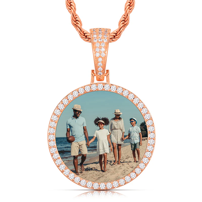 MOISSANITE DIAMOND ROUND CUSTOM PHOTO PENDANT IN STERLING SILVER {STYLE 2} - Image 7