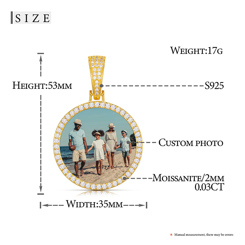 MOISSANITE DIAMOND ROUND CUSTOM PHOTO PENDANT IN STERLING SILVER {STYLE 2} - Image 9