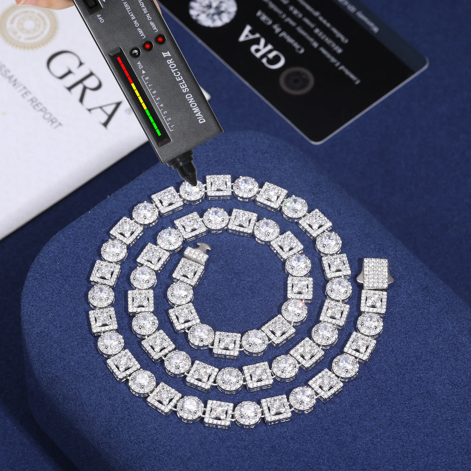 MOISSANITE DIAMOND ROUND-FOUR LEAF CLOVER LINK NECKLACE OR BRACELET IN STERLING SILVER - Image 5
