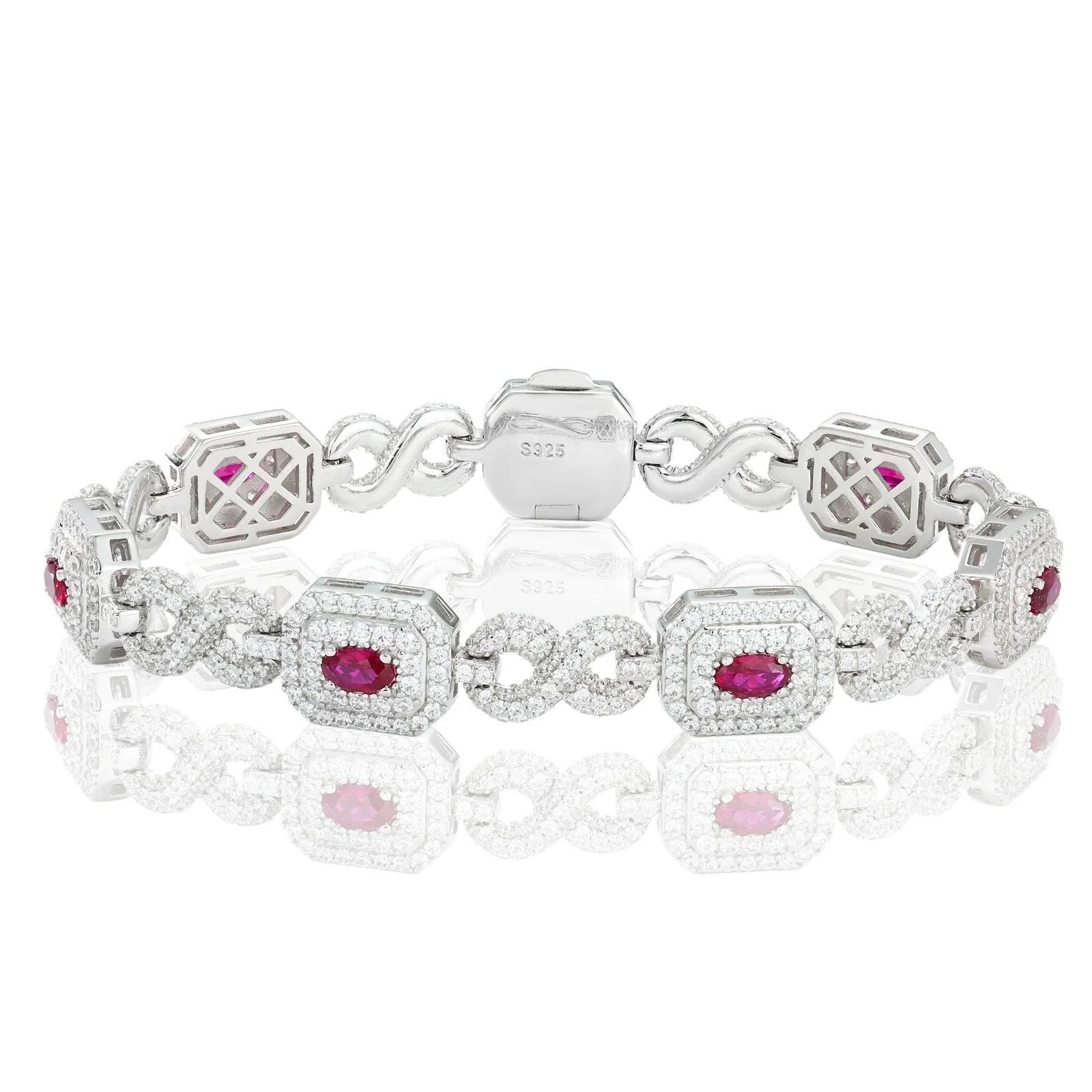 MOISSANITE DIAMOND ROYAL HALO BRACELET IN STERLING SILVER - Image 7