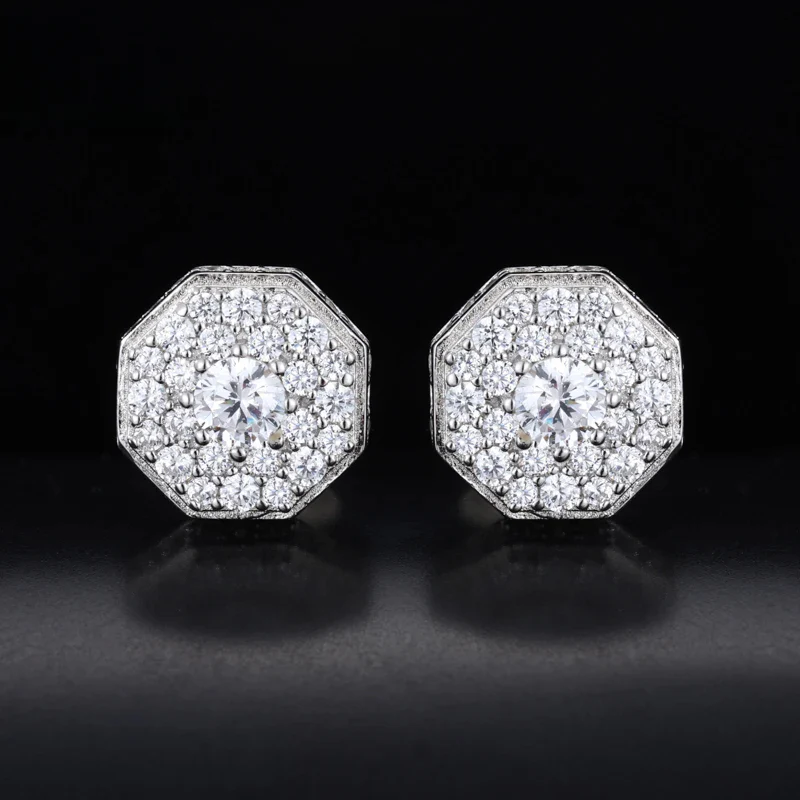 MOISSANITE DIAMOND ROYAL HALO OCTAGON STUDS IN STERLING SILVER - Image 2