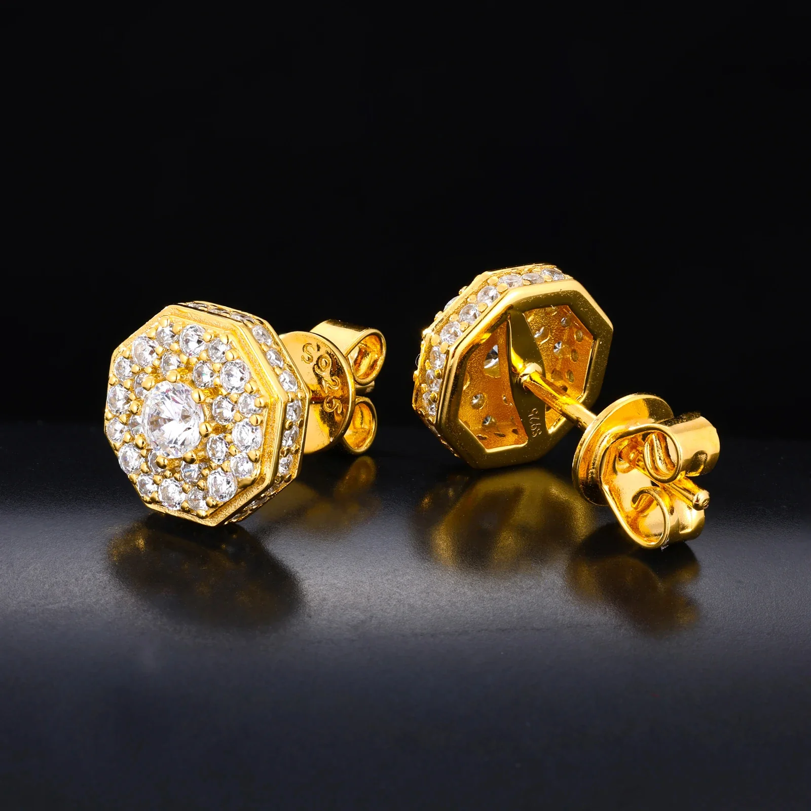 MOISSANITE DIAMOND ROYAL HALO OCTAGON STUDS IN STERLING SILVER - Image 3
