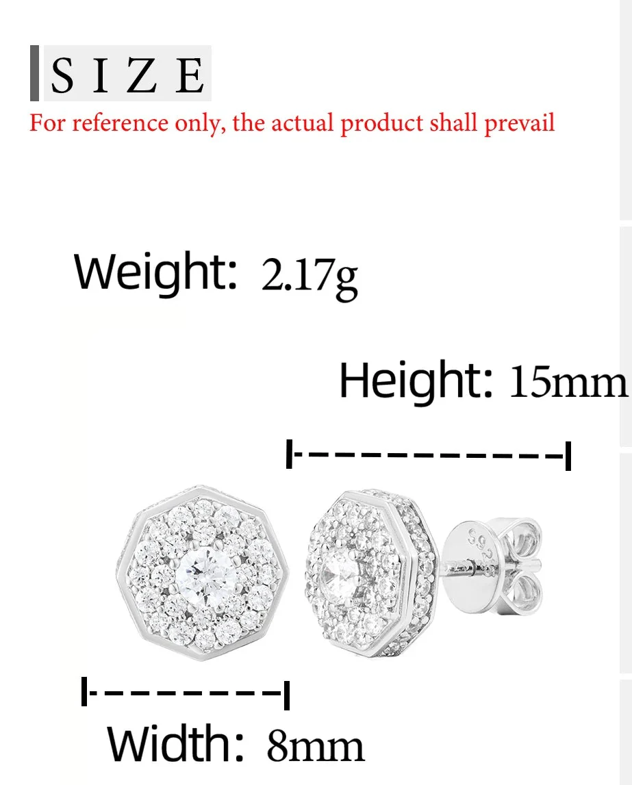 MOISSANITE DIAMOND ROYAL HALO OCTAGON STUDS IN STERLING SILVER - Image 7