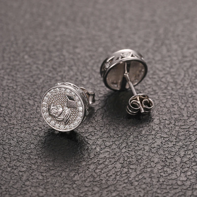 MOISSANITE DIAMOND SAGE PATTERN STUD EARRINGS IN STERLING SILVER - Image 3