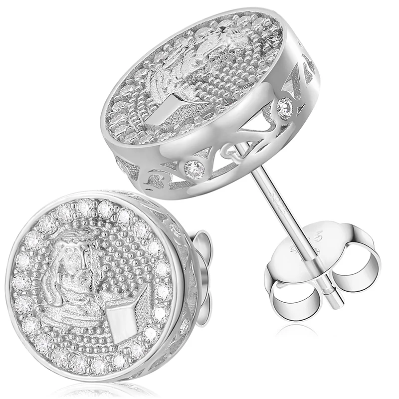 MOISSANITE DIAMOND SAGE PATTERN STUD EARRINGS IN STERLING SILVER - Image 4