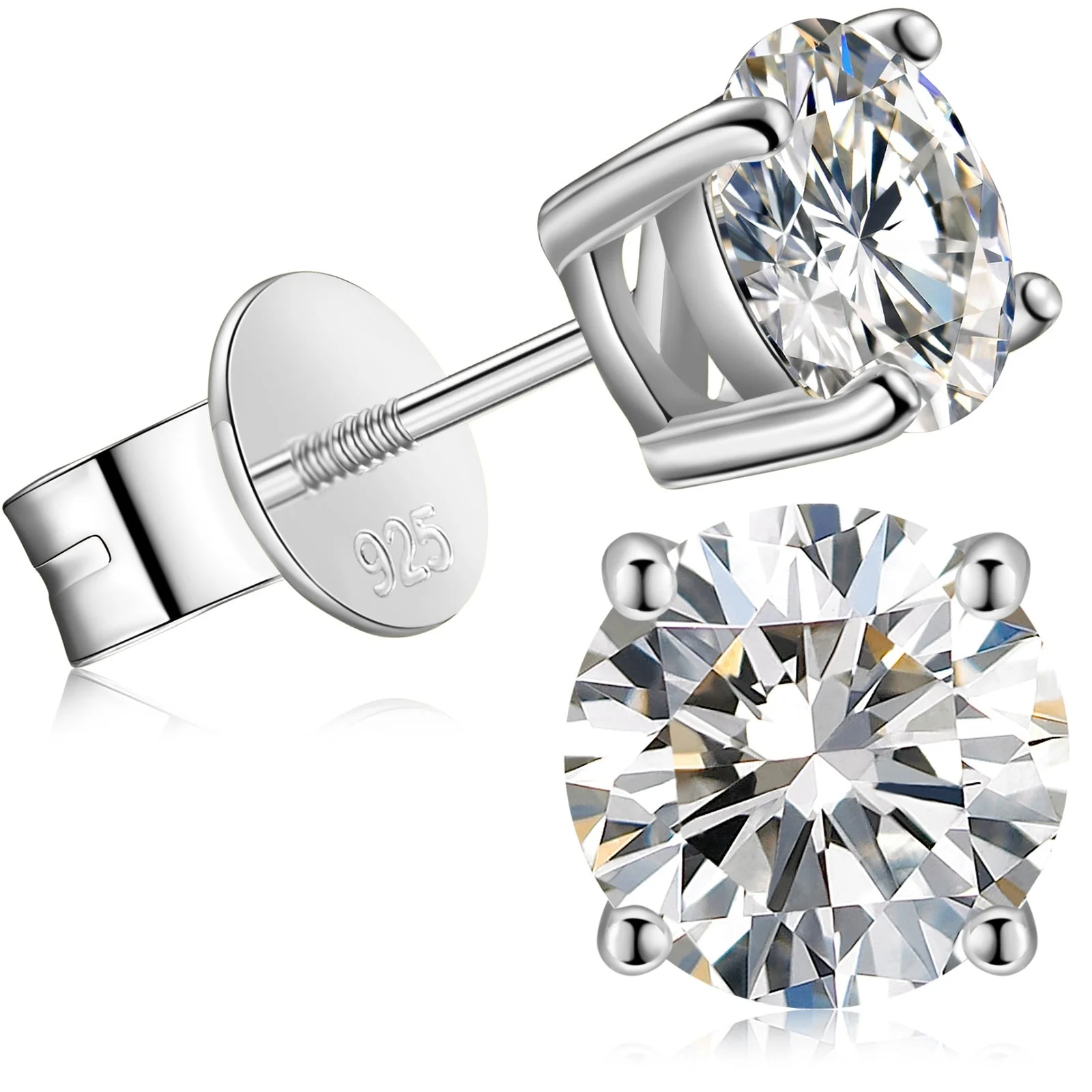 MOISSANITE CLASSIC SCREW BACK STUD EARRINGS IN STERLING SILVER