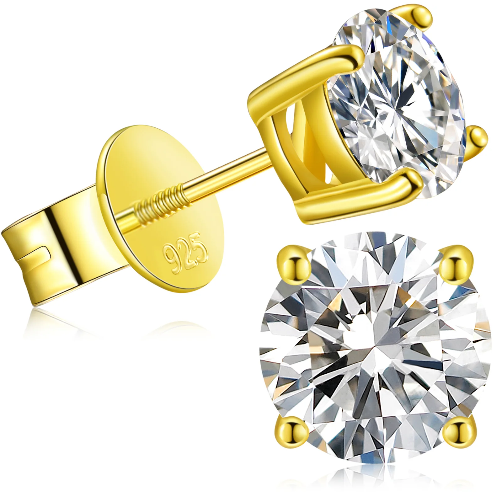 MOISSANITE CLASSIC SCREW BACK STUD EARRINGS IN STERLING SILVER - Image 2