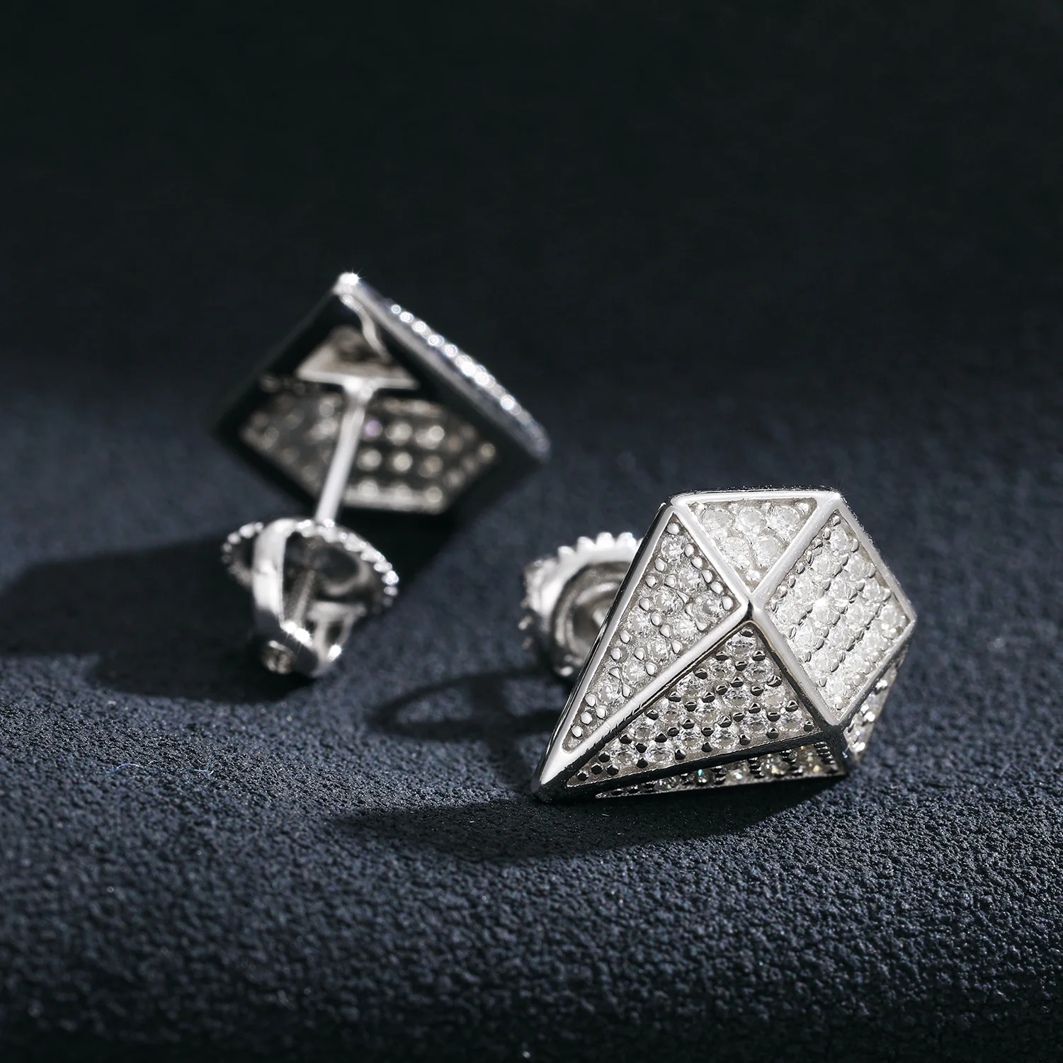 MOISSANITE DIAMOND SHAPE STUD EARRINGS IN STERLING SILVER - Image 3