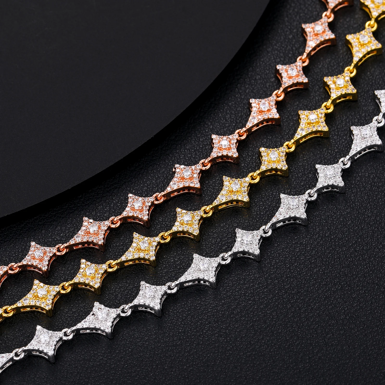 MOISSANITE DIAMOND SHURIKEN LINK BRACELET/ANKLET IN STERLING SILVER - Image 2