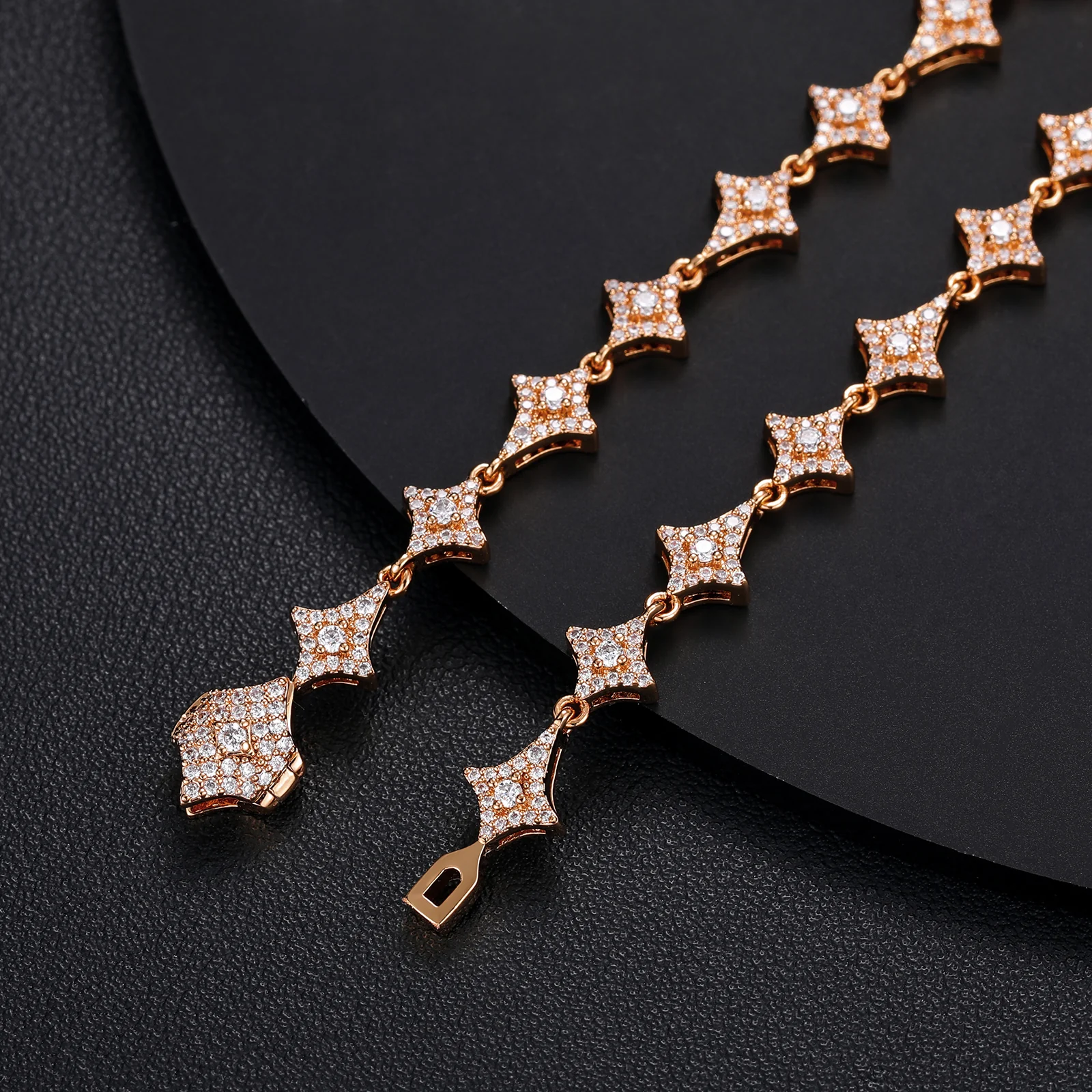 MOISSANITE DIAMOND SHURIKEN LINK BRACELET/ANKLET IN STERLING SILVER - Image 3