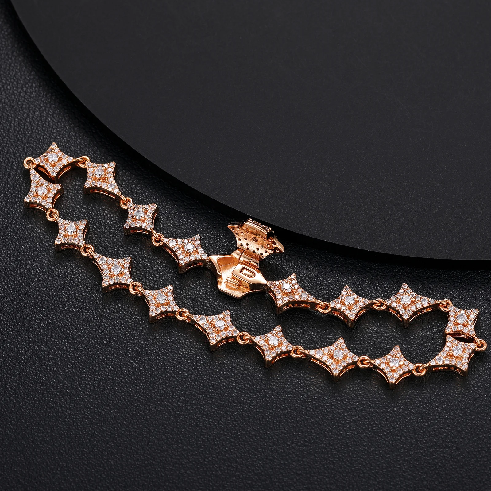 MOISSANITE DIAMOND SHURIKEN LINK BRACELET/ANKLET IN STERLING SILVER - Image 4