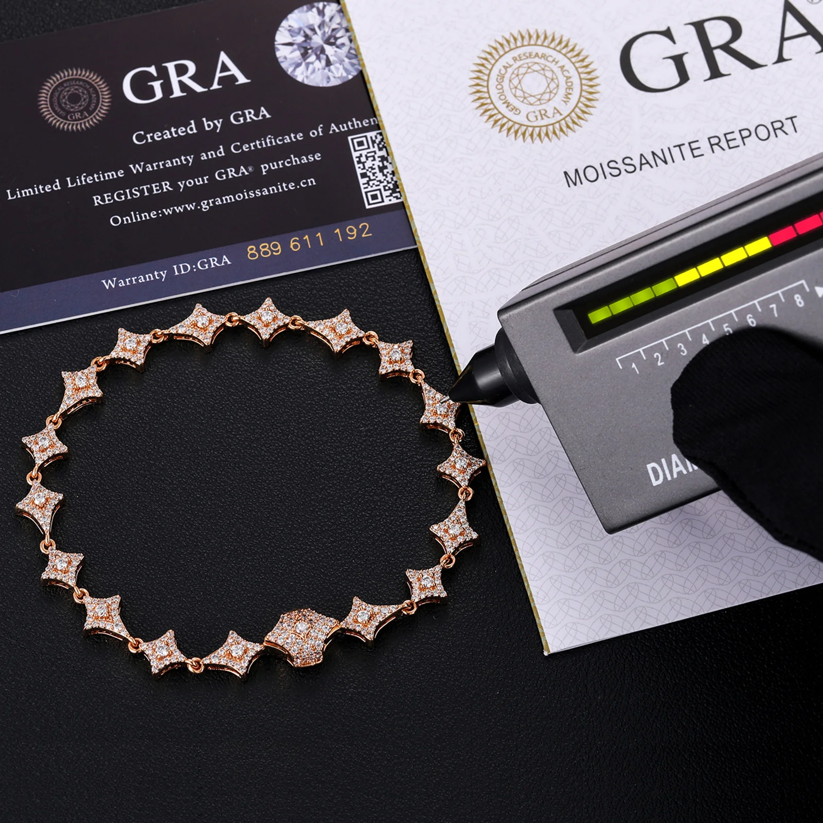 MOISSANITE DIAMOND SHURIKEN LINK BRACELET/ANKLET IN STERLING SILVER - Image 5