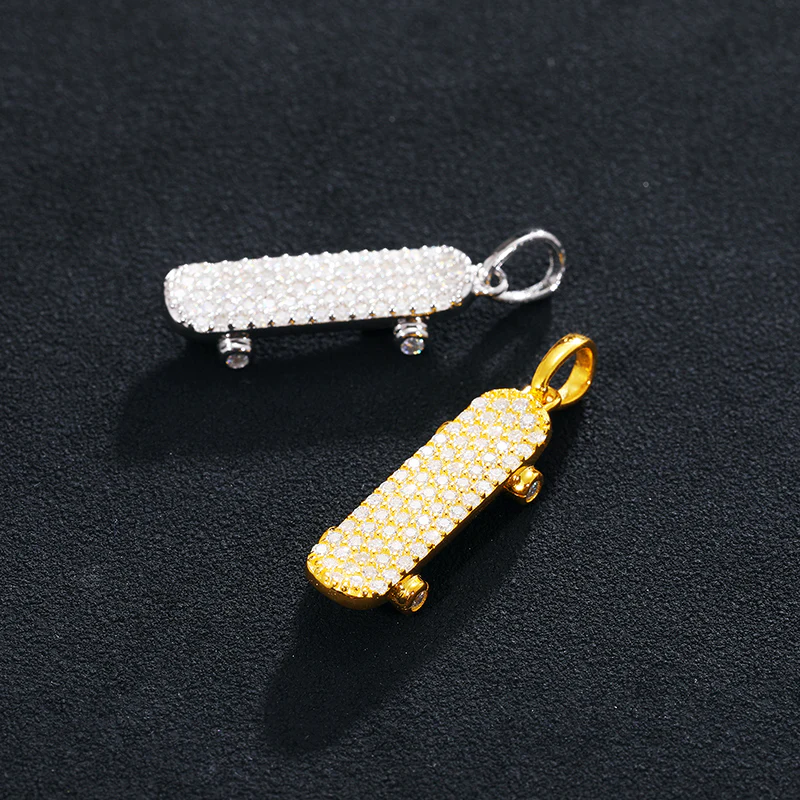 MOISSANITE DIAMOND SKATEBOARD PENDANT IN STERLING SILVER - Image 3