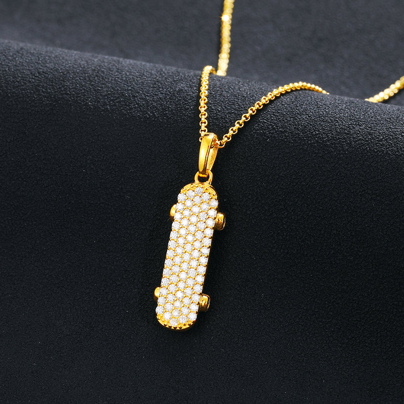 MOISSANITE DIAMOND SKATEBOARD PENDANT IN STERLING SILVER - Image 4