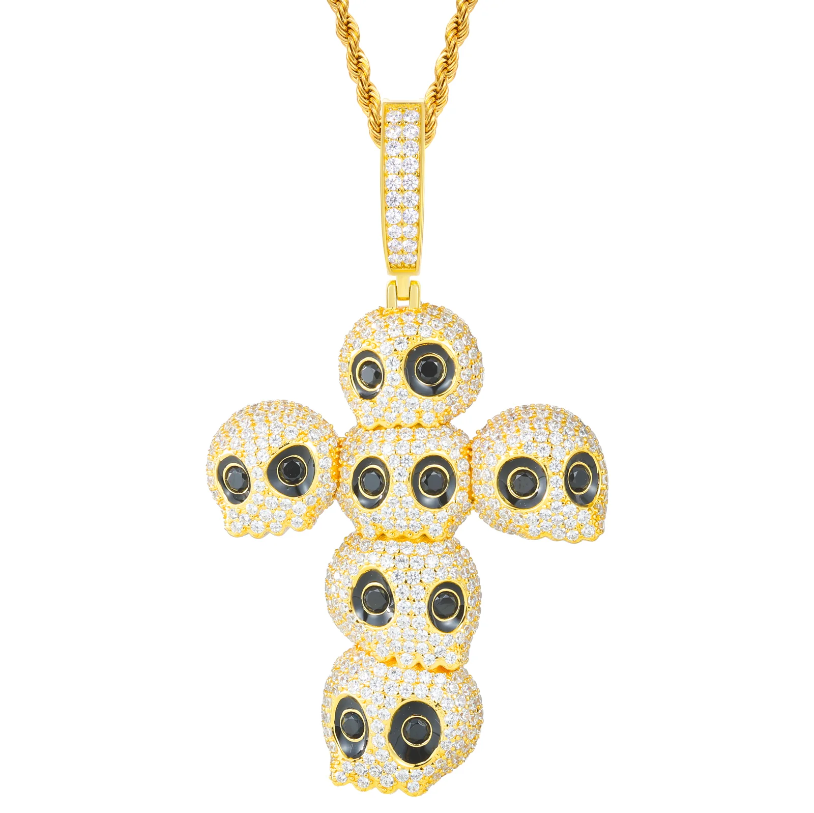 MOISSANITE DIAMOND SKULL CROSS PENDANT IN STERLING SILVER - Image 5