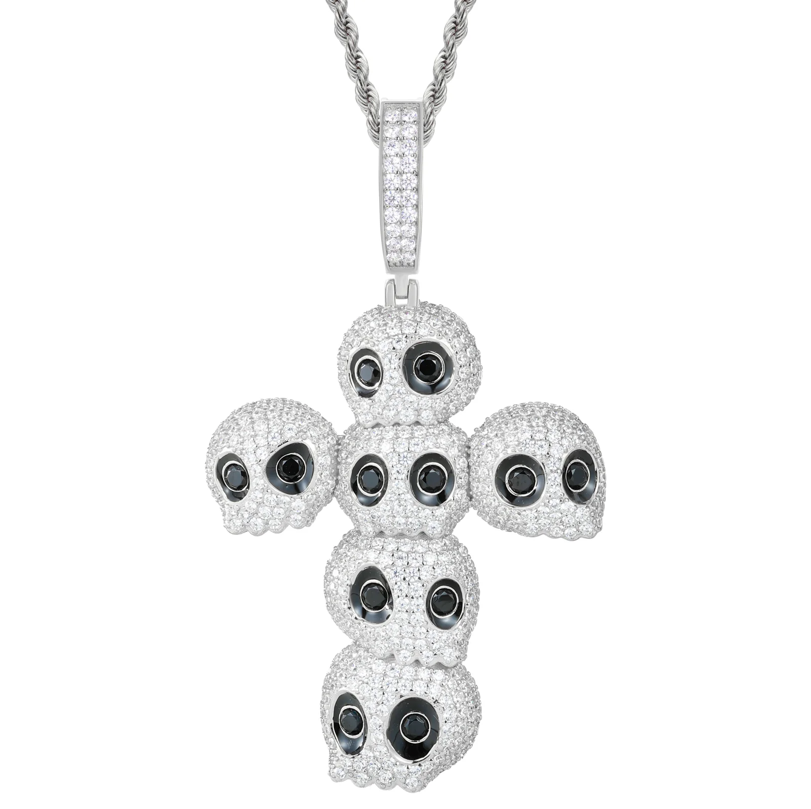 MOISSANITE DIAMOND SKULL CROSS PENDANT IN STERLING SILVER - Image 6
