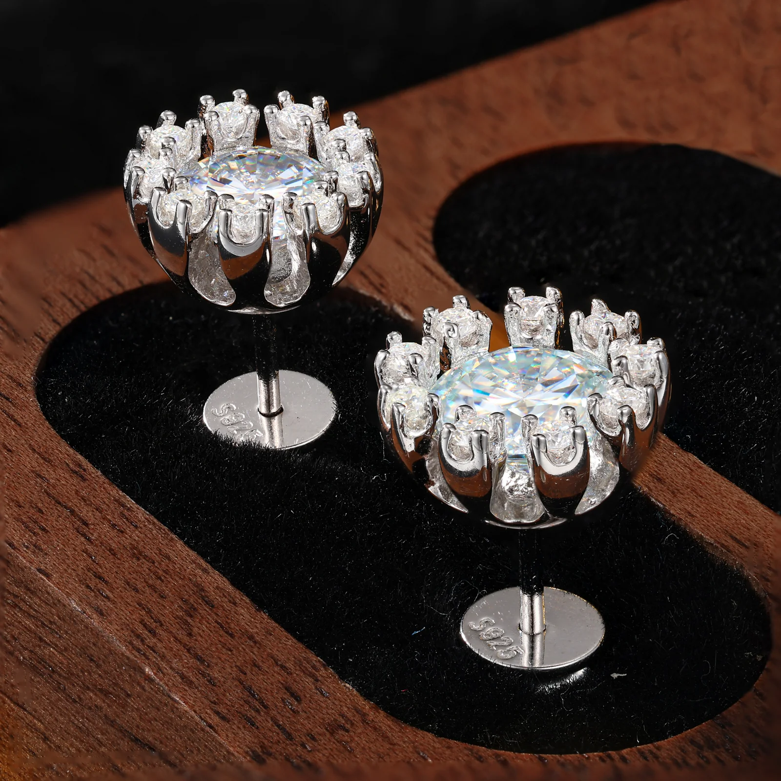 MOISSANITE DIAMOND SNOWFLAKE HALO STUD EARRINGS IN STERLING SILVER - Image 5