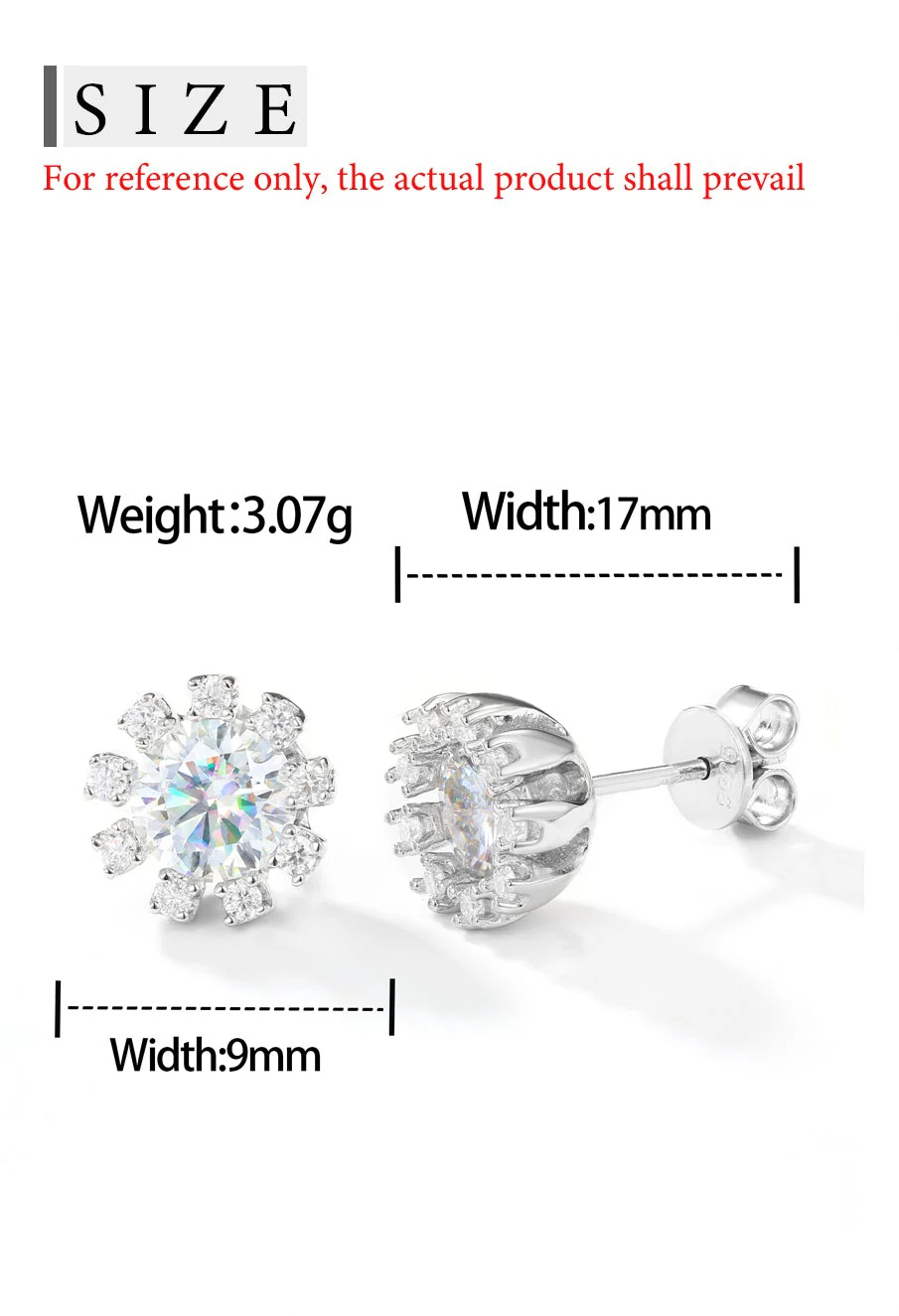 MOISSANITE DIAMOND SNOWFLAKE HALO STUD EARRINGS IN STERLING SILVER - Image 8