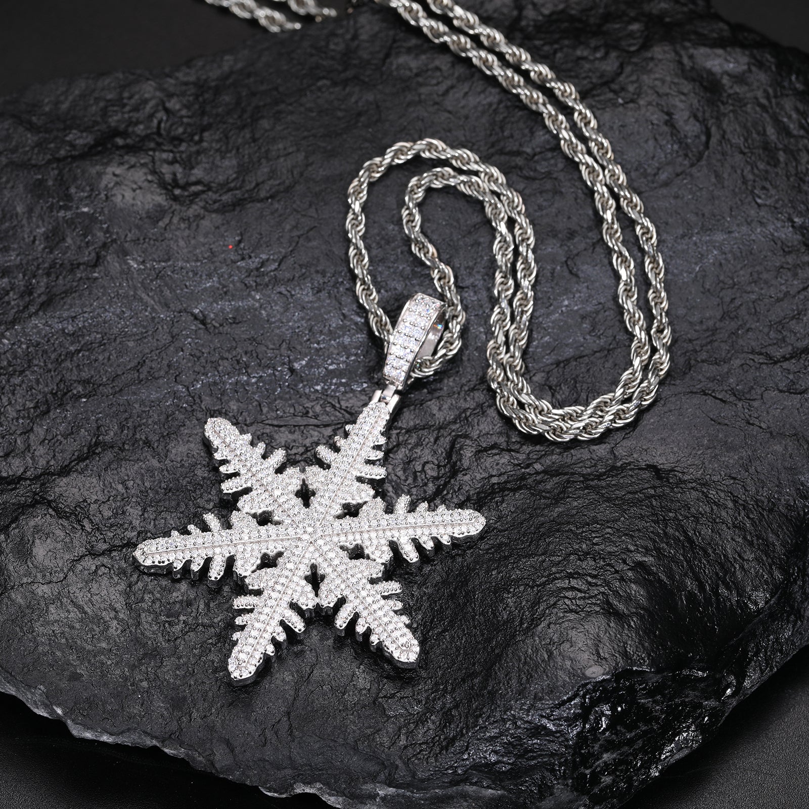 MOISSANITE DIAMOND SNOWFLAKE PENDANT NECKLACE IN STERLING SILVER - Image 3