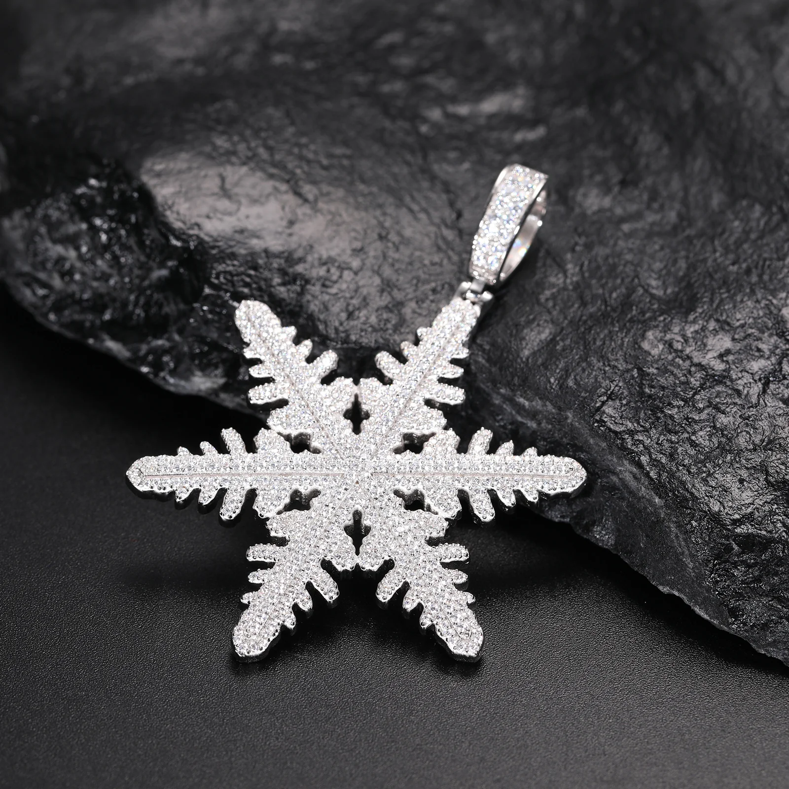 MOISSANITE DIAMOND SNOWFLAKE PENDANT NECKLACE IN STERLING SILVER - Image 4