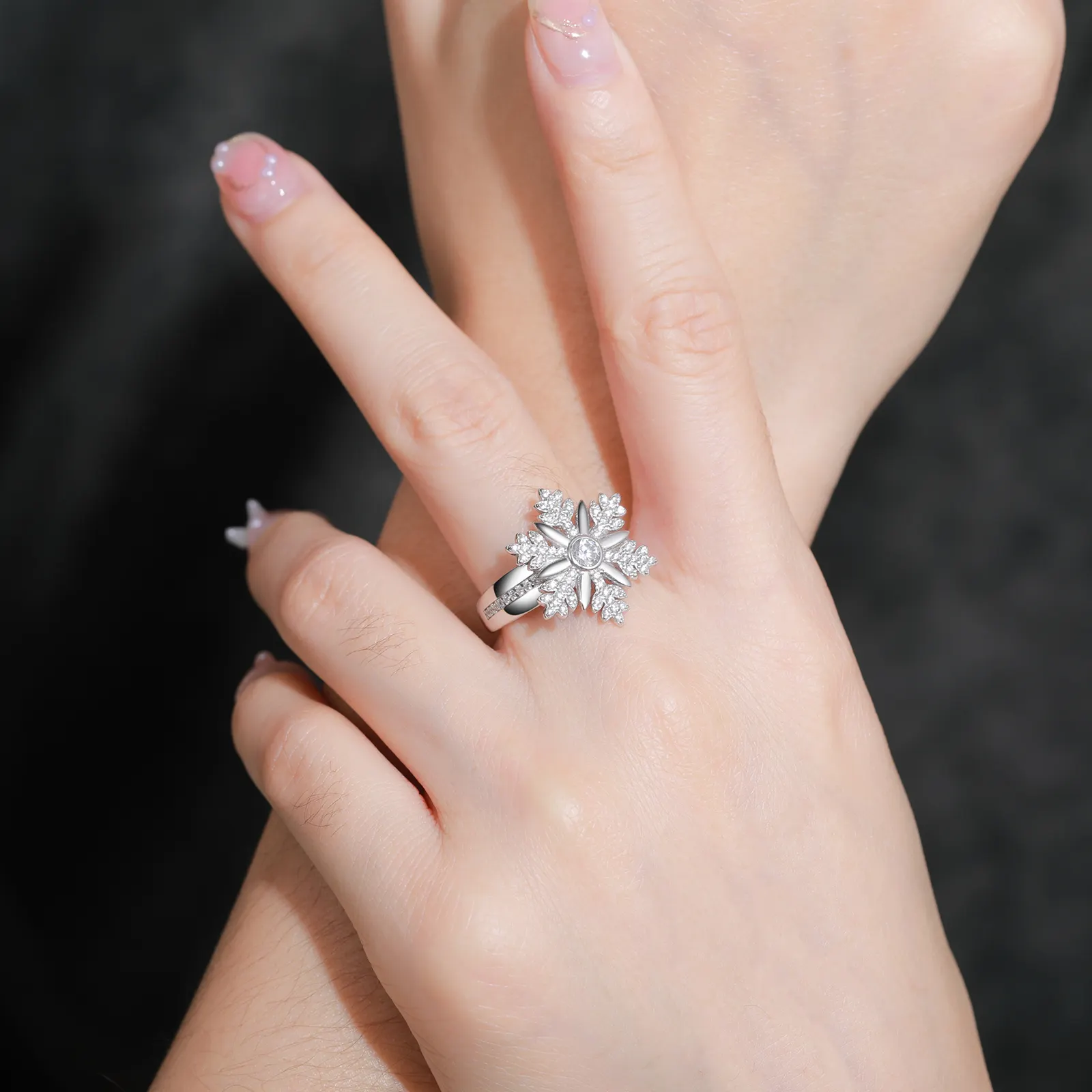 MOISSANITE DIAMOND SNOWFLAKE RING FOR WOMEN IN STERLING SILVER - Image 2