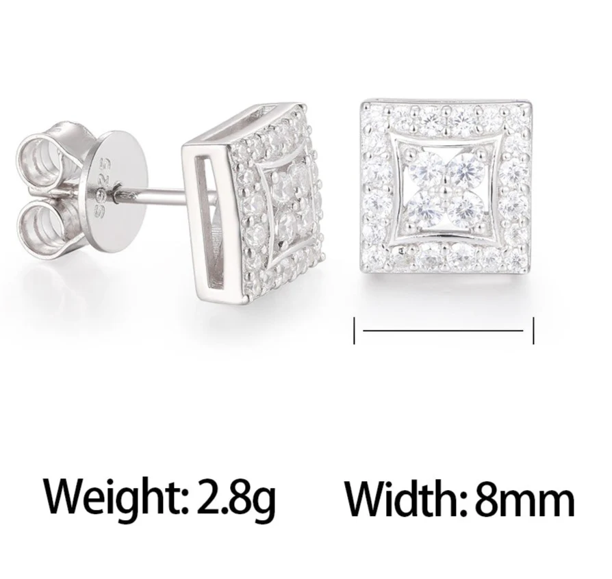MOISSANITE DIAMOND SQUARE-FOUR LEAF CLOVER STUD EARRINGS IN STERLING SILVER - Image 5