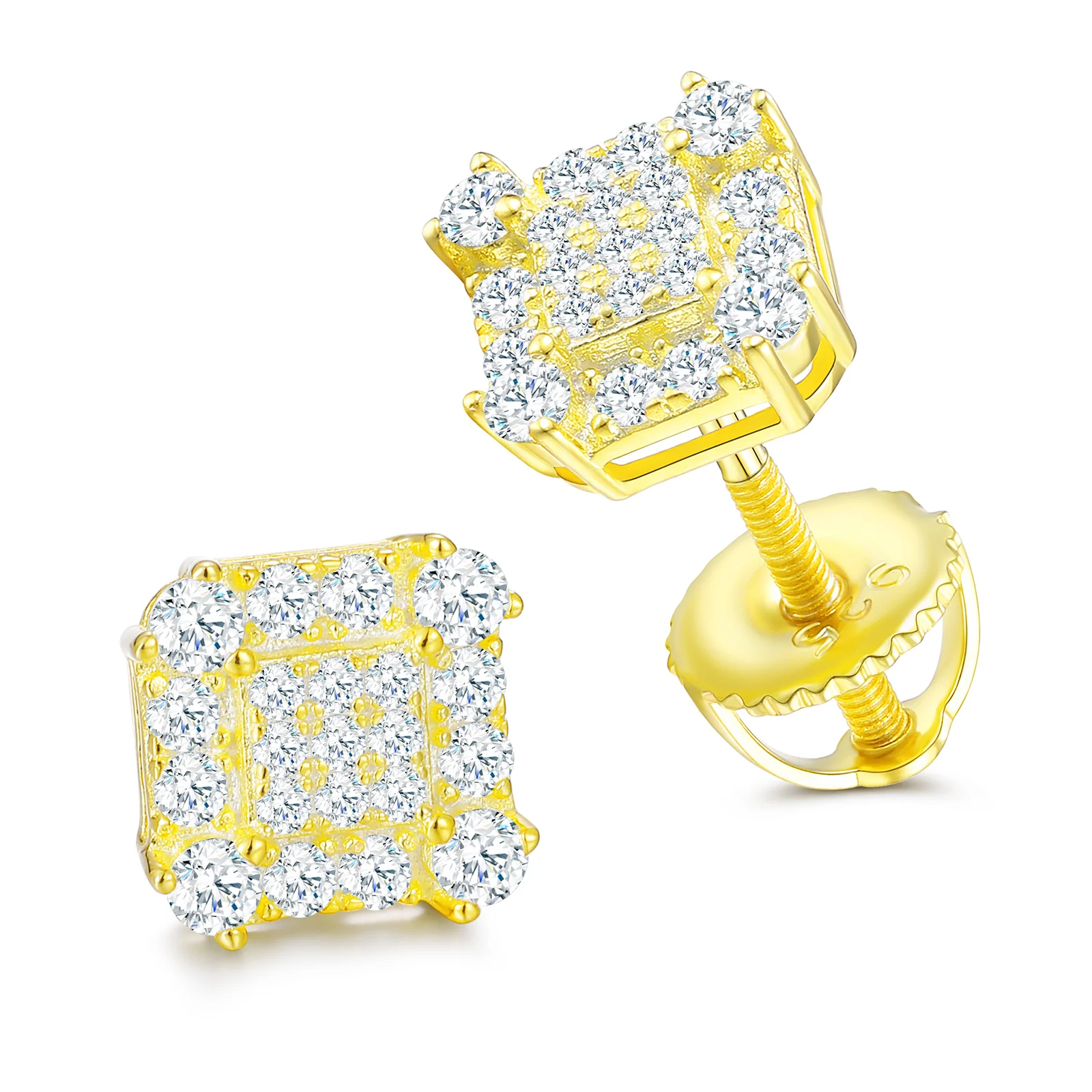 MOISSANITE DIAMOND SQUARE SHAPE STUD EARRINGS IN STERLING SILVER - Image 3