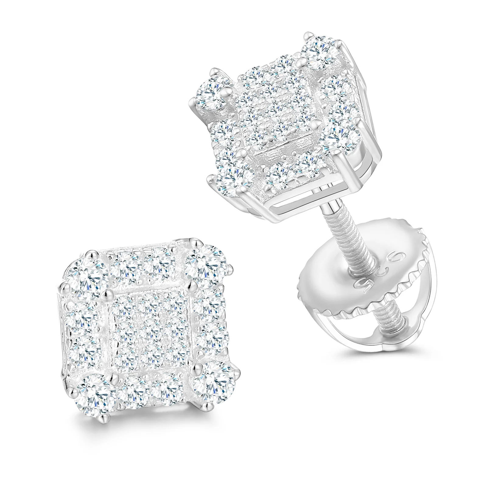 MOISSANITE DIAMOND SQUARE SHAPE STUD EARRINGS IN STERLING SILVER - Image 4