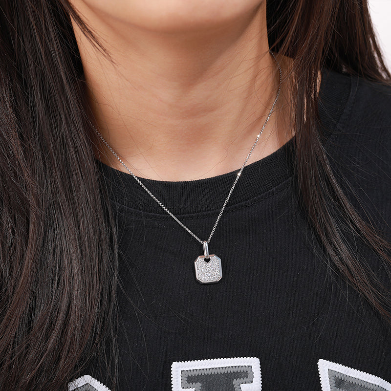 MOISSANITE DIAMOND SQUARE TAG PENDANT NECKLACE IN STERLING SILVER - Image 2