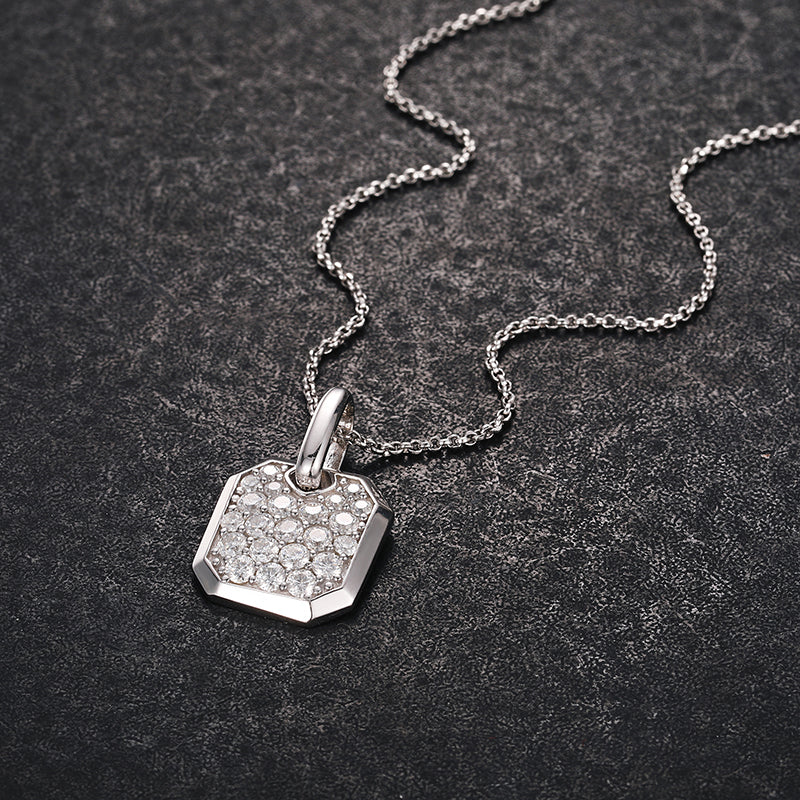 MOISSANITE DIAMOND SQUARE TAG PENDANT NECKLACE IN STERLING SILVER - Image 3