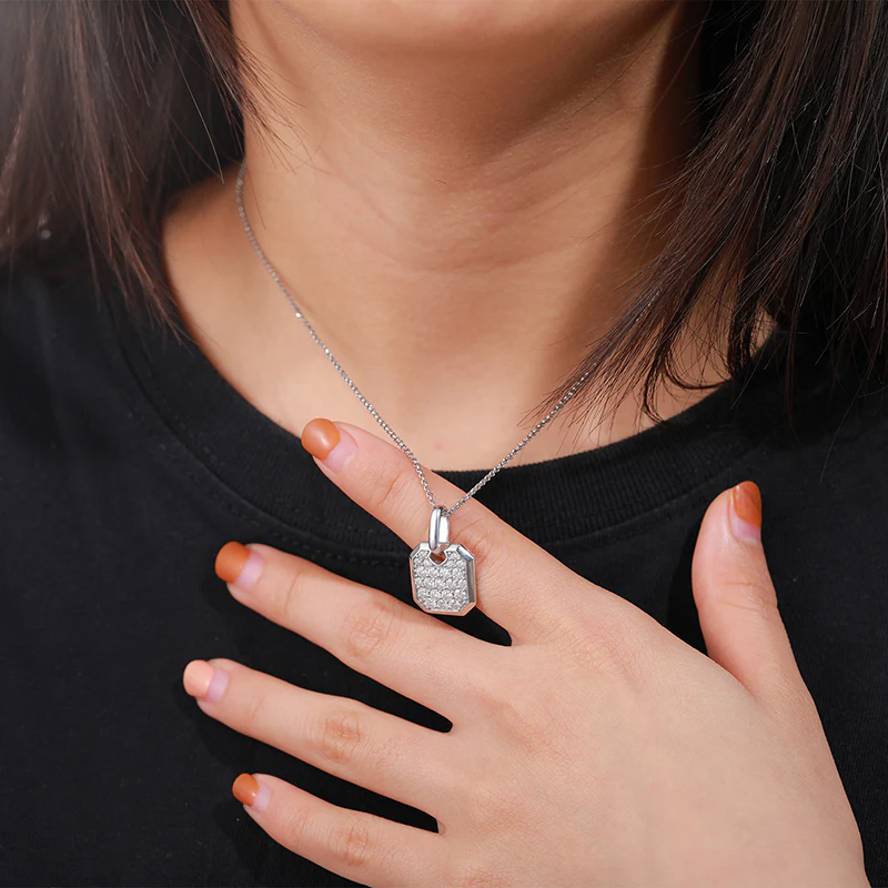 MOISSANITE DIAMOND SQUARE TAG PENDANT NECKLACE IN STERLING SILVER - Image 4