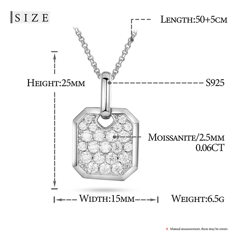 MOISSANITE DIAMOND SQUARE TAG PENDANT NECKLACE IN STERLING SILVER - Image 5