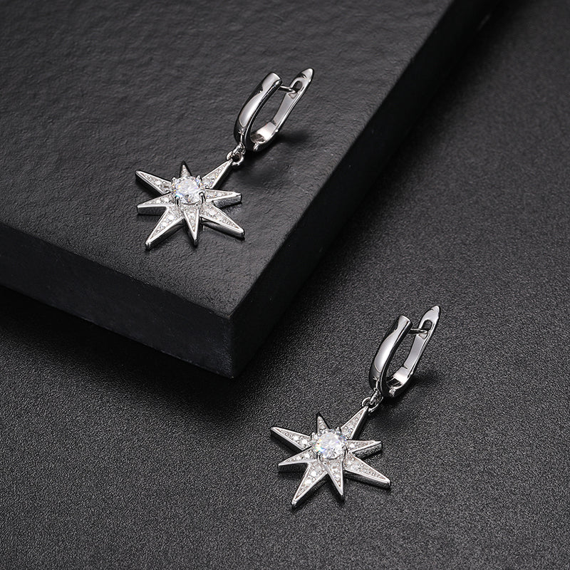 MOISSANITE DIAMOND STAR DANGLE DROP EARRINGS IN STERLING SILVER - Image 2