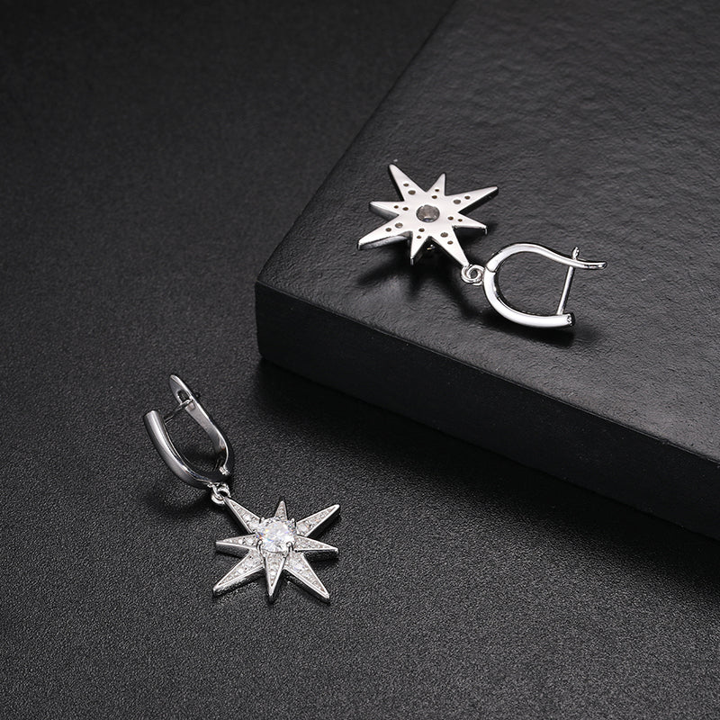 MOISSANITE DIAMOND STAR DANGLE DROP EARRINGS IN STERLING SILVER - Image 3