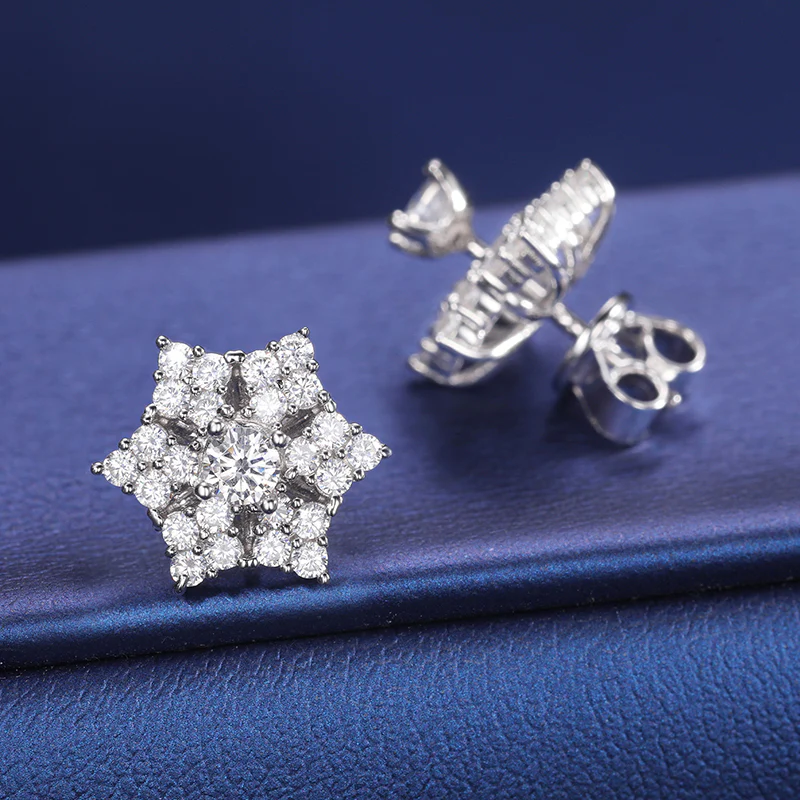 MOISSANITE DIAMOND STAR STUD EARRINGS IN STERLING SILVER {STYLE 2} - Image 3