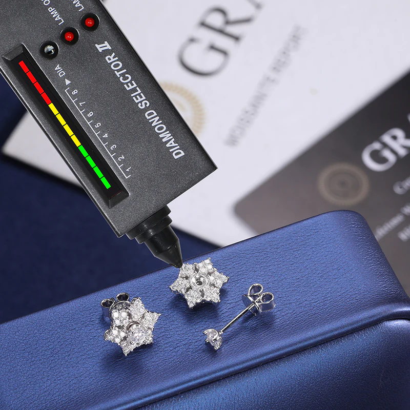 MOISSANITE DIAMOND STAR STUD EARRINGS IN STERLING SILVER {STYLE 2} - Image 4