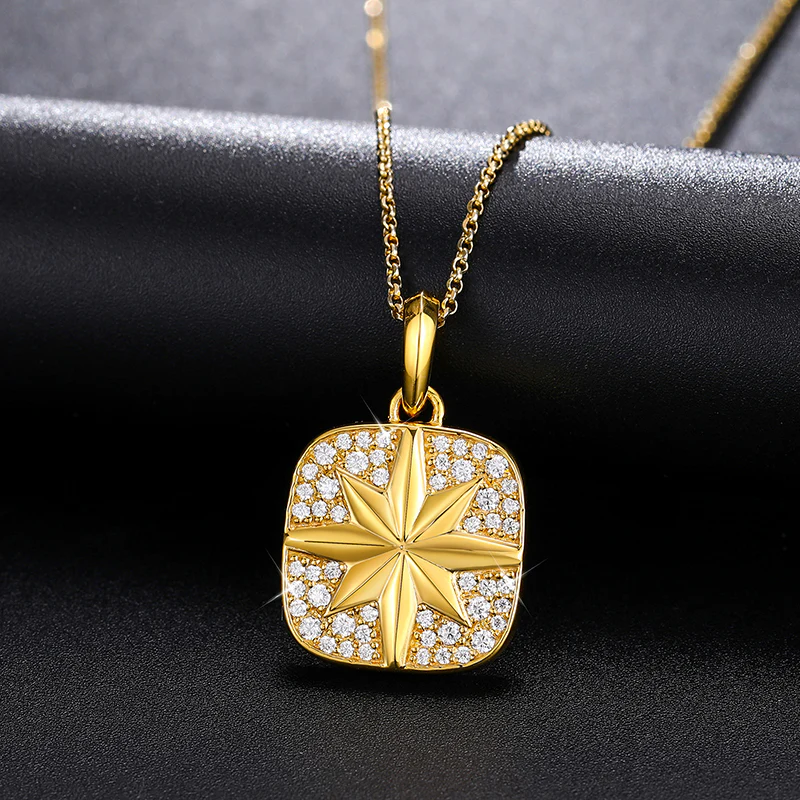 MOISSANITE DIAMOND STAR TAG CHARM PENDANT NECKLACE IN STERLING SILVER
