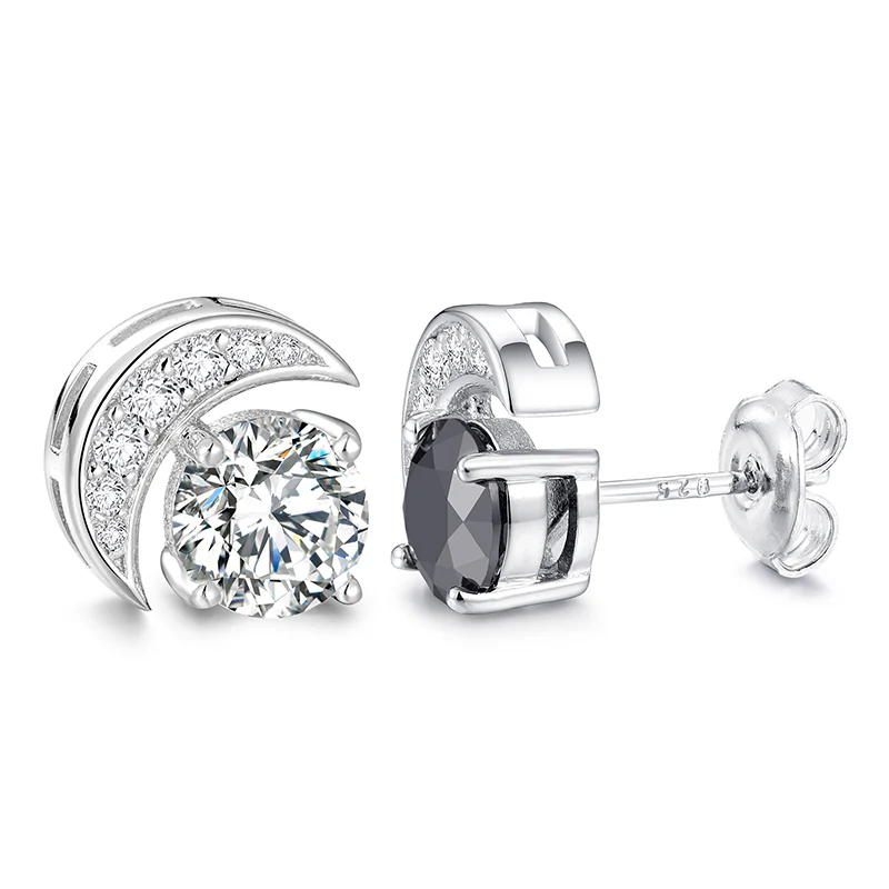 MOISSANITE DIAMOND SUN AND MOON STUD EARRINGS IN STERLING SILVER - Image 4