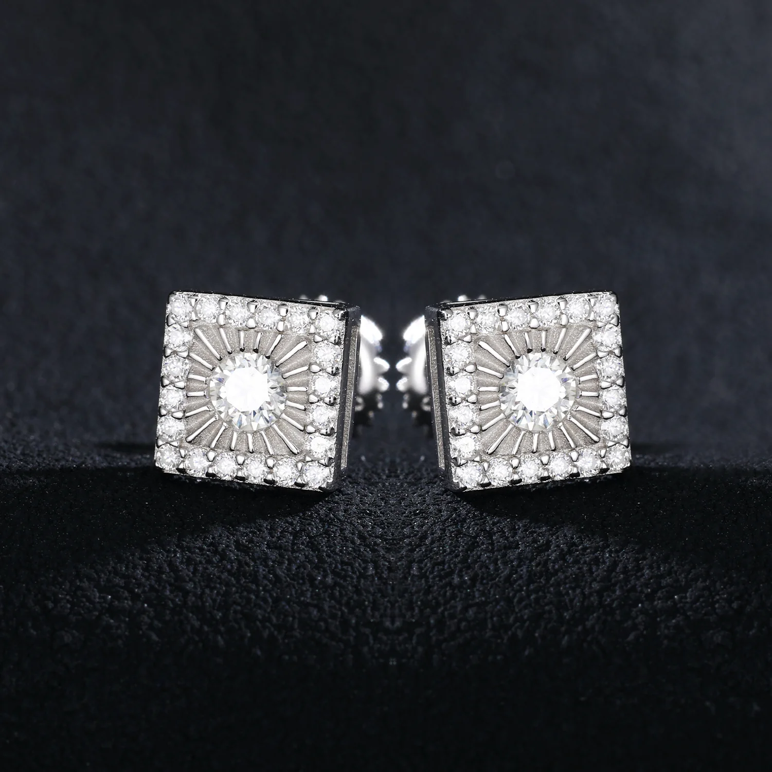 MOISSANITE DIAMOND SUN SCREW BACK STUD EARRINGS IN STERLING SILVER - Image 3