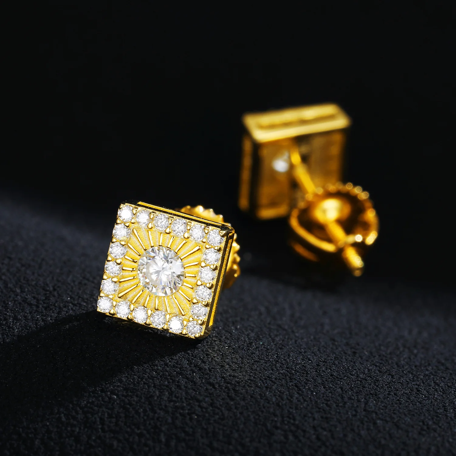 MOISSANITE DIAMOND SUN SCREW BACK STUD EARRINGS IN STERLING SILVER - Image 4
