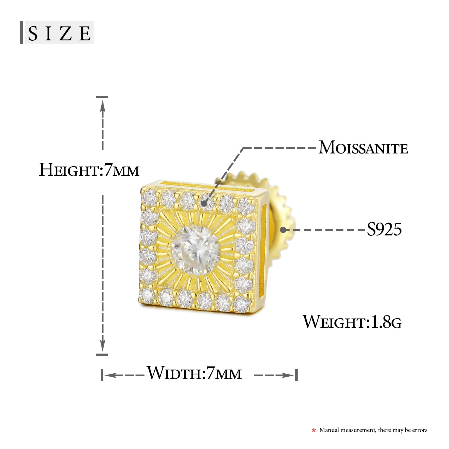 MOISSANITE DIAMOND SUN SCREW BACK STUD EARRINGS IN STERLING SILVER - Image 5