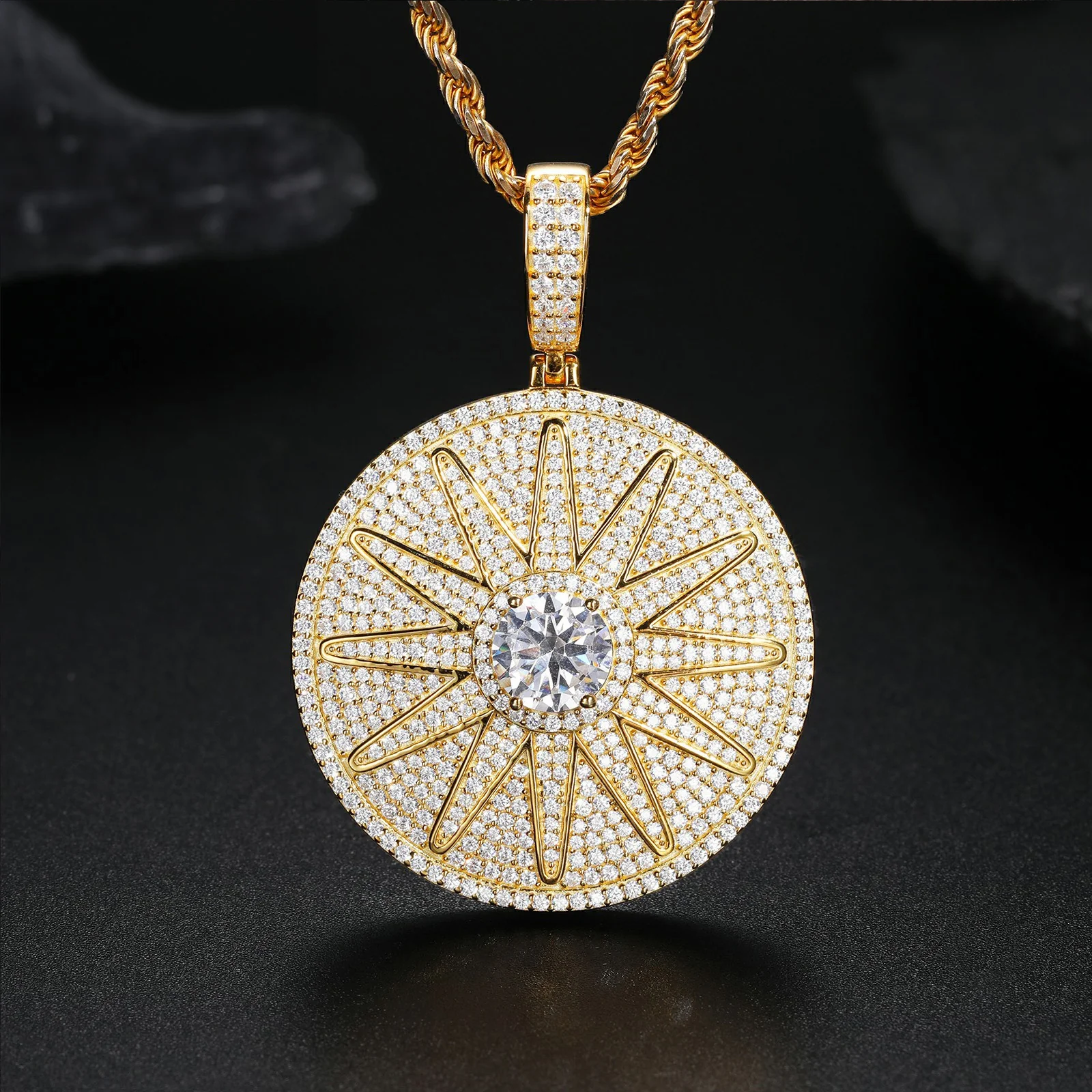 MOISSANITE DIAMOND SUN TAG PENDANT NECKLACE IN STERLING SILVER