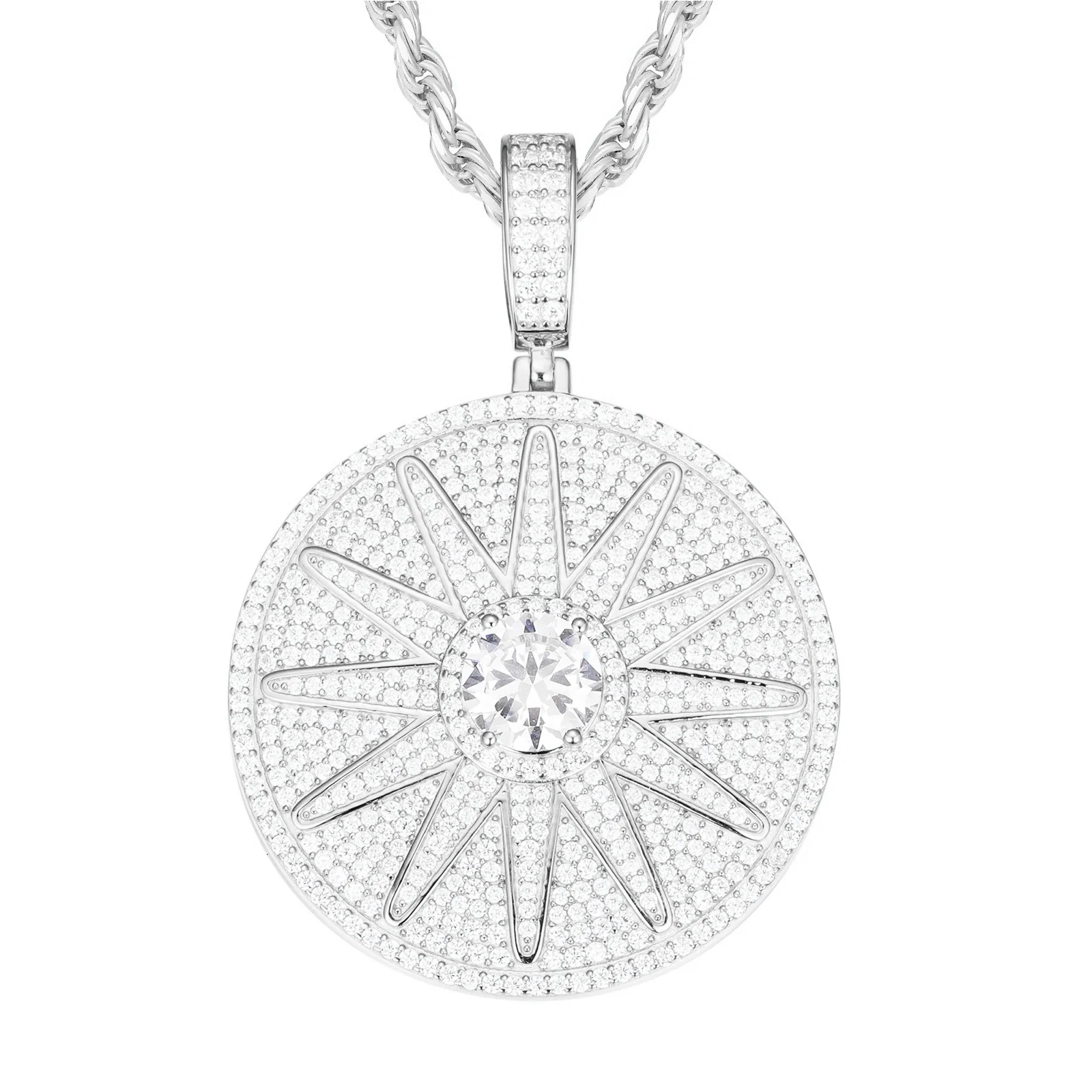 MOISSANITE DIAMOND SUN TAG PENDANT NECKLACE IN STERLING SILVER - Image 5