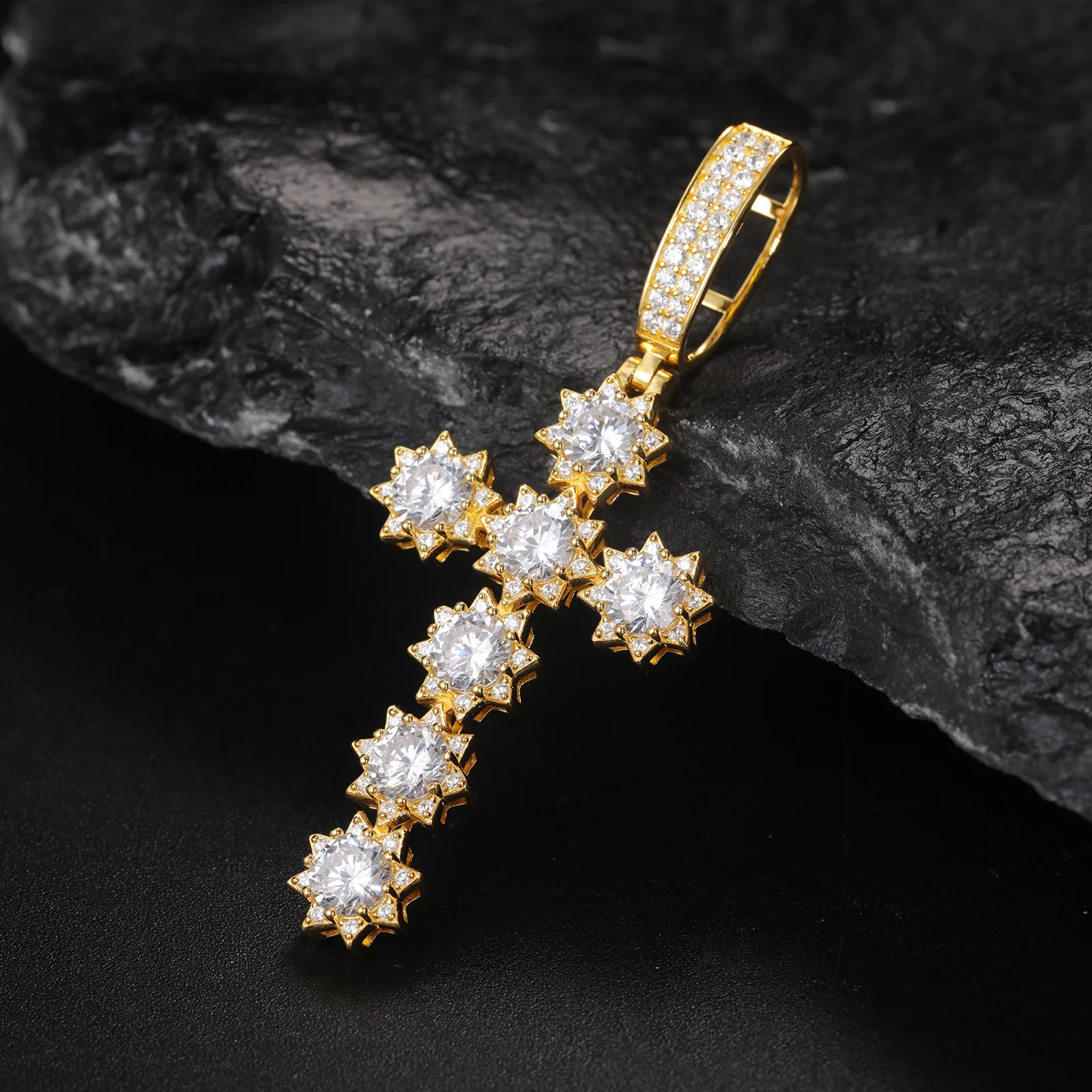 MOISSANITE DIAMOND SUNSHINE CROSS PENDANT IN STERLING SILVER - Image 3