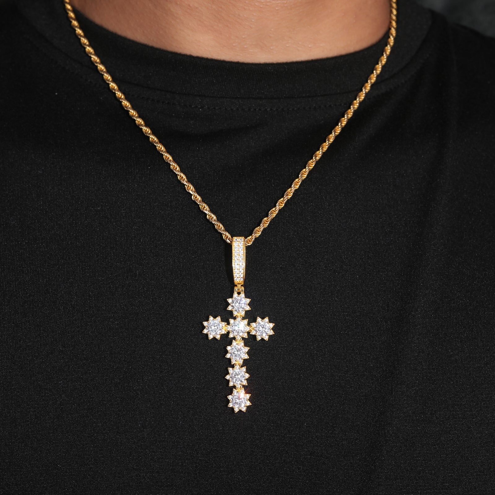 MOISSANITE DIAMOND SUNSHINE CROSS PENDANT IN STERLING SILVER - Image 5