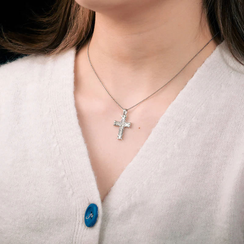 MOISSANITE DIAMOND SWIRL CROSS PENDANT NECKLACE IN STERLING SILVER - Image 2