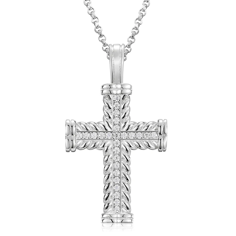 MOISSANITE DIAMOND SWIRL CROSS PENDANT NECKLACE IN STERLING SILVER - Image 6