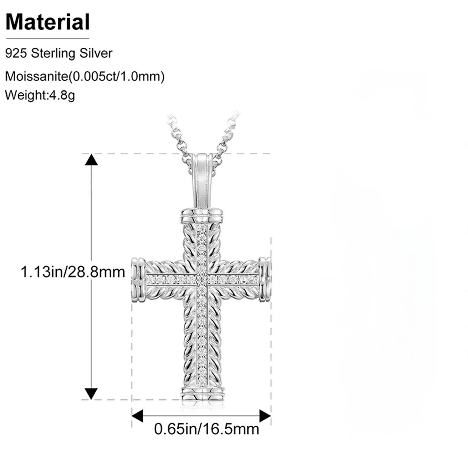 MOISSANITE DIAMOND SWIRL CROSS PENDANT NECKLACE IN STERLING SILVER - Image 8