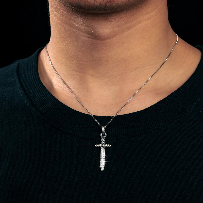 MOISSANITE DIAMOND SWORD CROSS PENDANT IN STERLING SILVER - Image 2